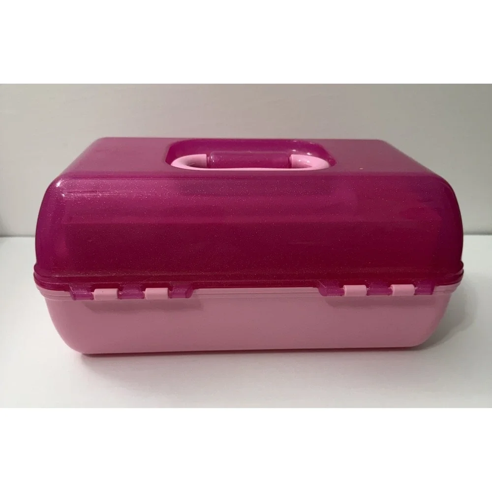 Vtg Caboodles Makeup Organizer Carrying Travel Case Pink Two Tier Mirror Tray